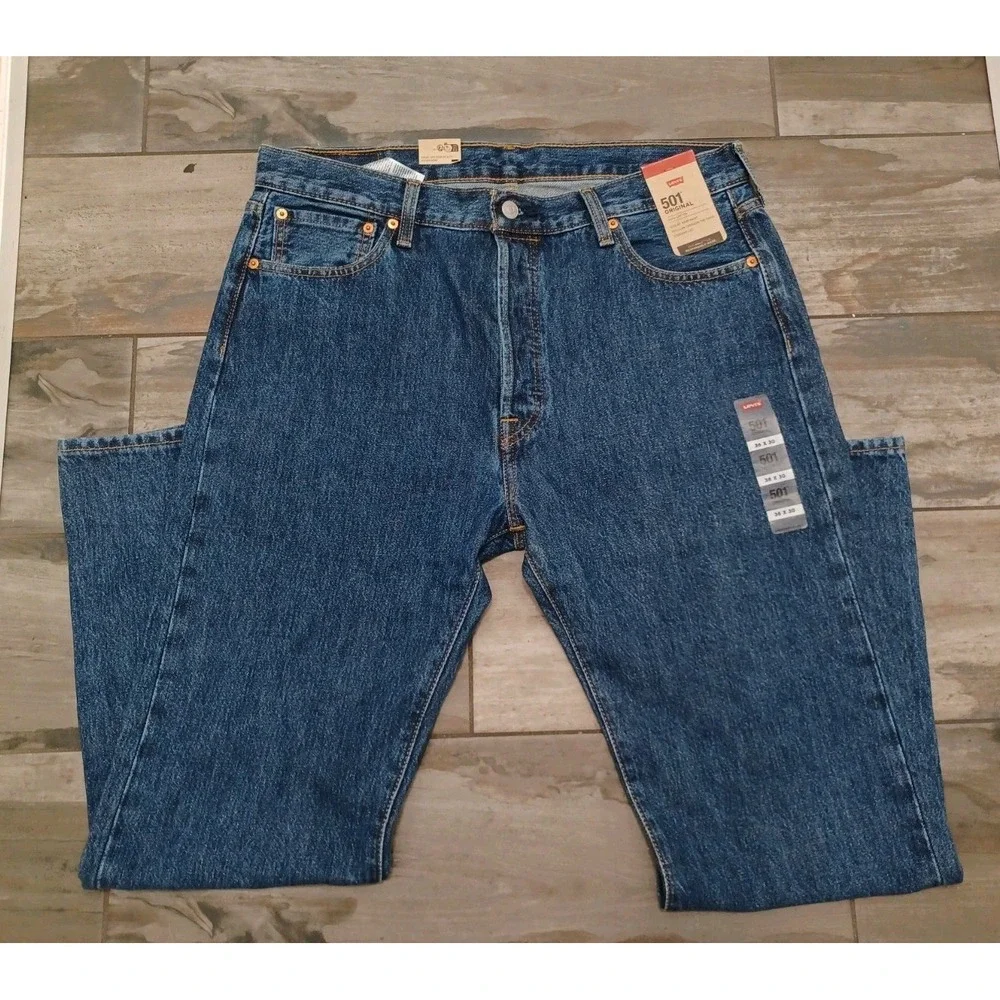 Levis 501 Original Cotton Mens Jeans 36x30 Dark Blue
